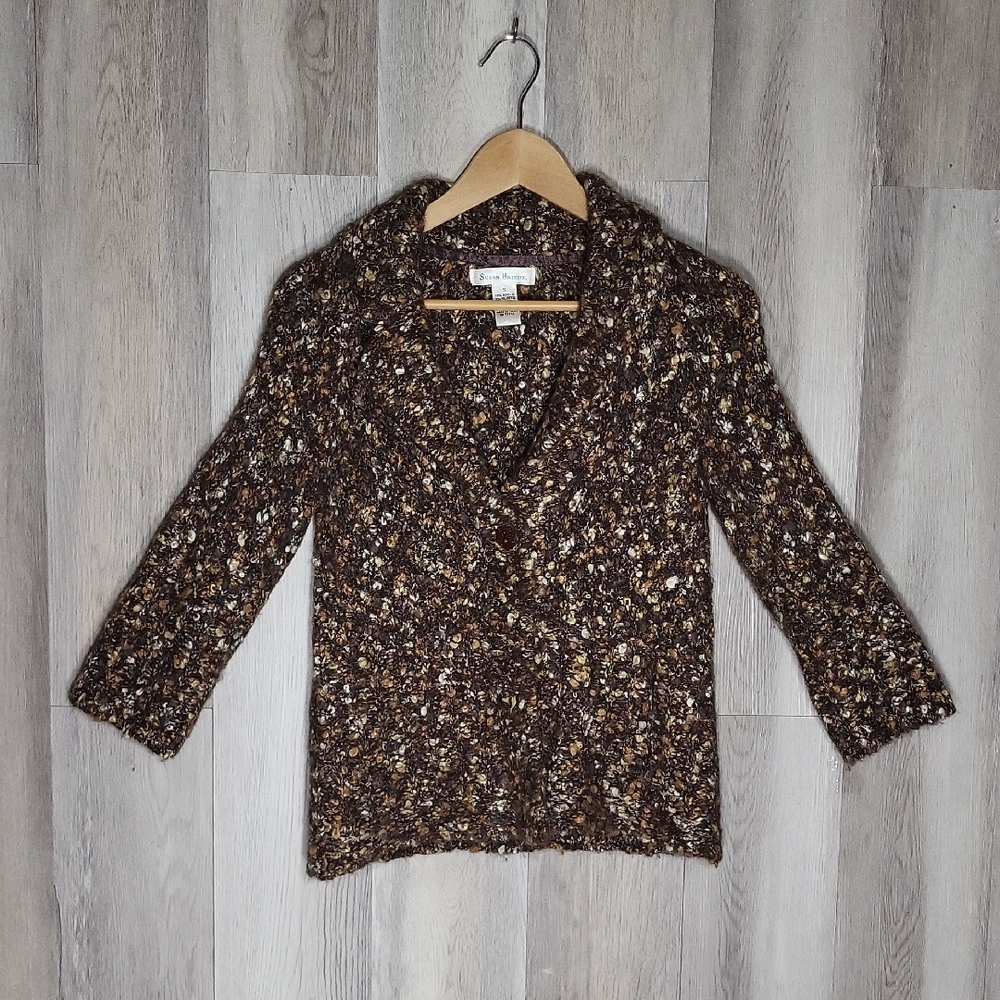 Vintage Susan Bristol Sweater Jacket Chunky Wool Alpaca Mohair Knit Cozy Retro